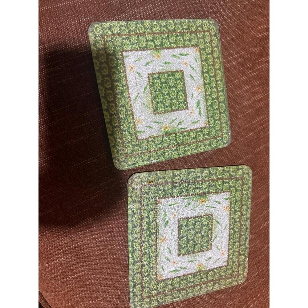 *Temptations Old World Green Square Trivets Tempered Glass Set Of Two